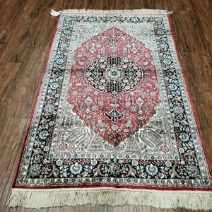 3&#39; x 5&#39; ヴィンテージ 上質 ハンドメイド インド オリエンタル カシミール シルク ラグ 400 KPSI すごい