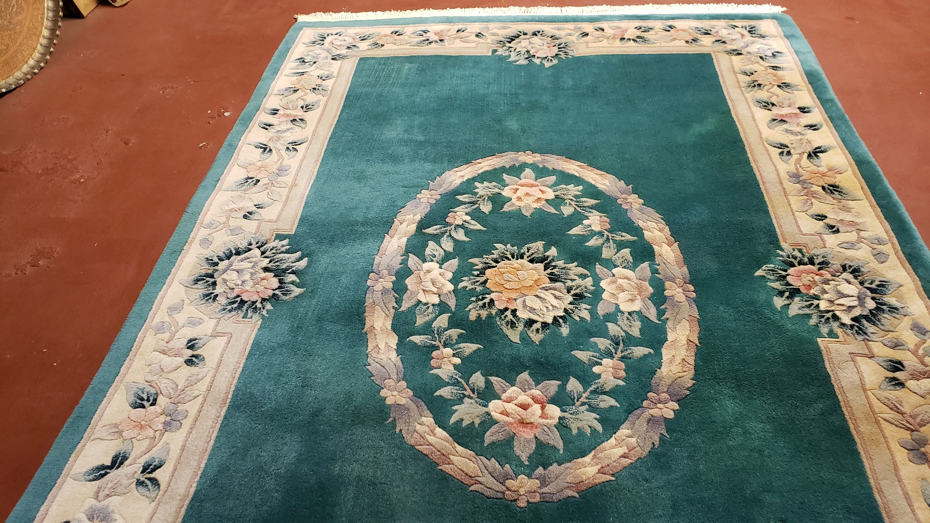 Teal Chinese Rug 6x9 Vintage Chinese Wool Carpet Aubusson Etsy