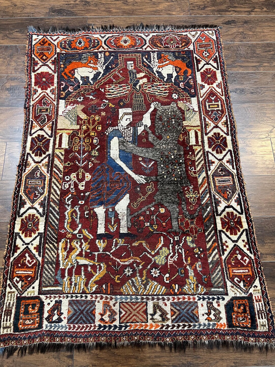 Persion Rug Figures Antique Persian Pictorial Rug 3.6 X 5, Persian Tribal Rug, Handmade ...
