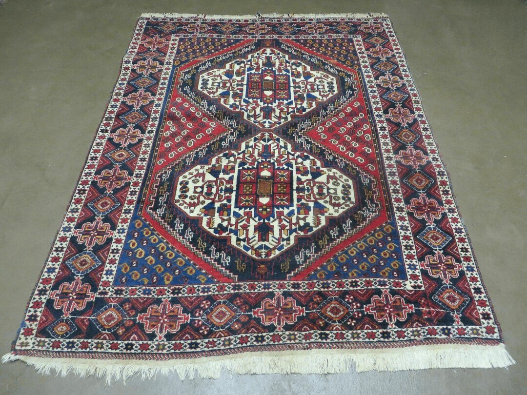 Antique Persian Tribal Rug 4x5, Colorful, Geometric Medallions ...