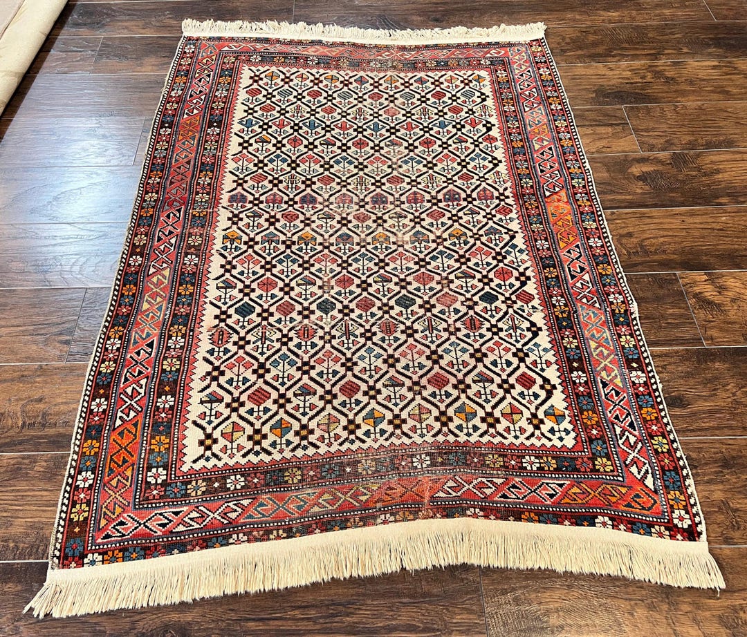 Antique Caucasian Rug 4x5, Hand Knotted Handmade Shirvan Oriental ...
