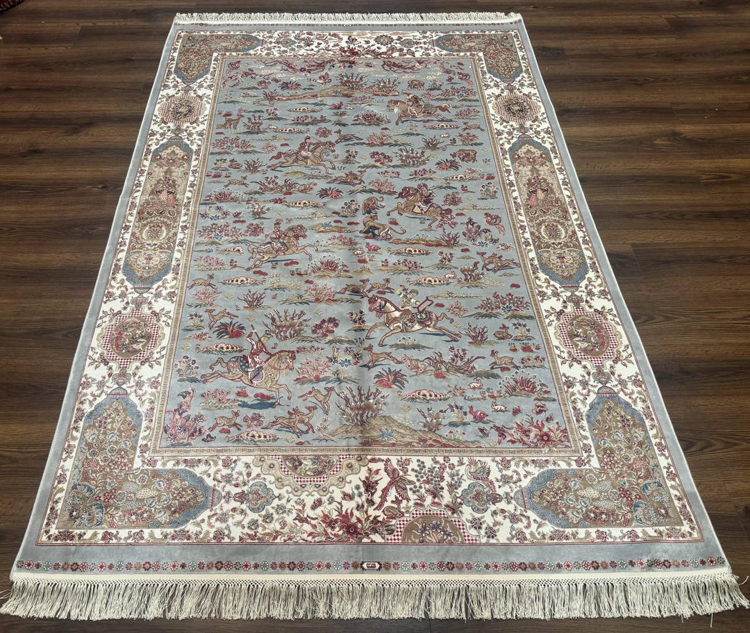 Turkish Silk Rug 5x7, Hunting Design, Animal Pictorials, Bamboo Silk - Etsy