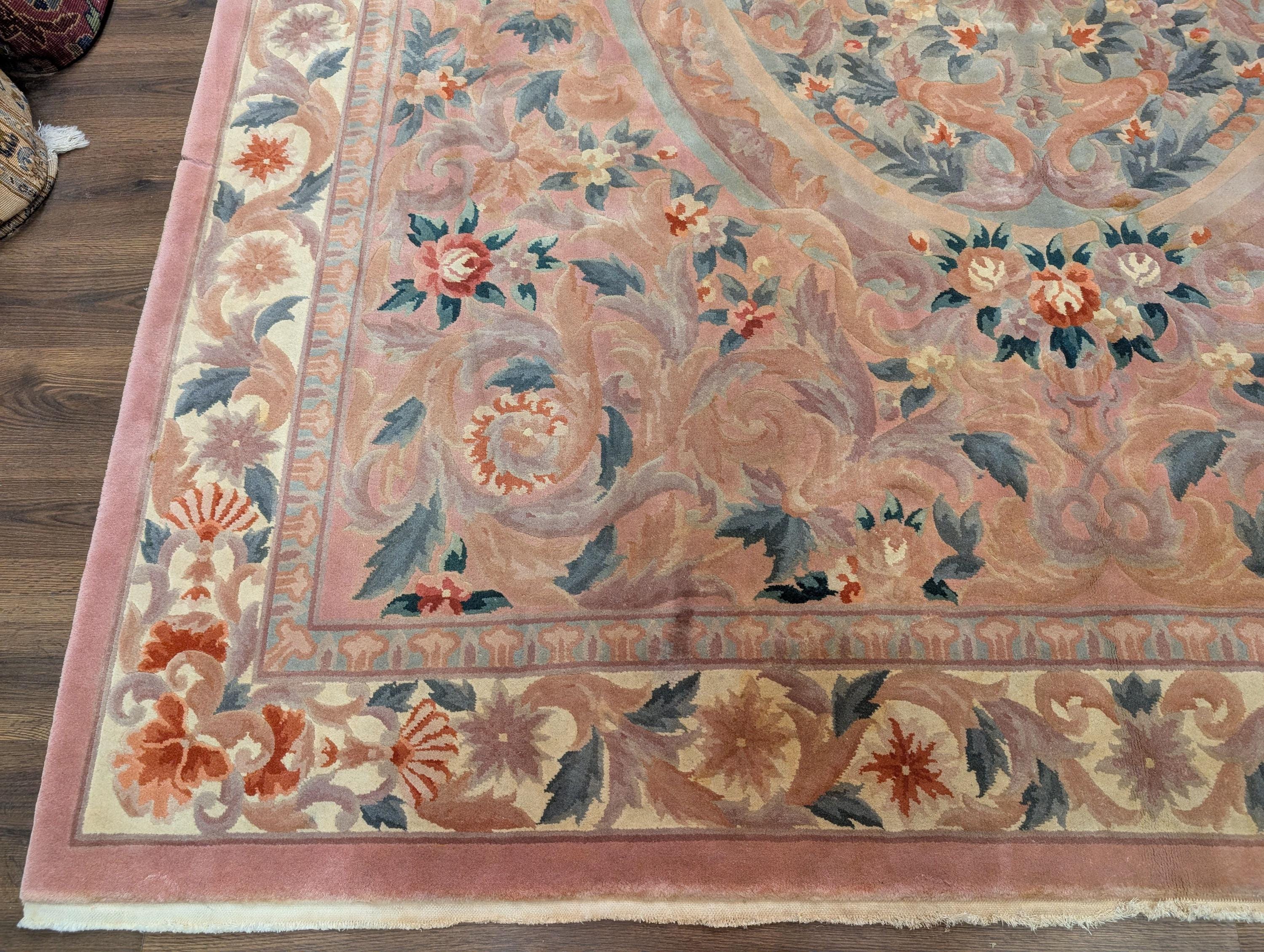 Chinese Aubusson Rug 9x12, Wool 90 Line Carpet, Pink and Cream - Etsy