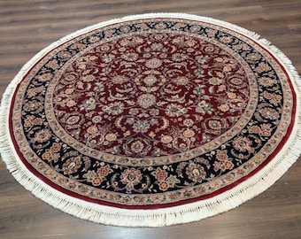 Round Indo Persian Rug 6x6, Fine 210 KPSI, Hand Knotted, Wool