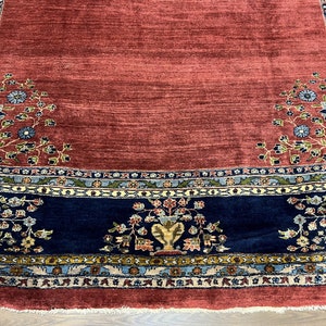 Large Persian Rug 10x17, Open Field, Red and Navy Blue, Palace Sized Oversized Hand Knotted Wool Oriental Carpet Flowers Vases Antique 1920s image 5