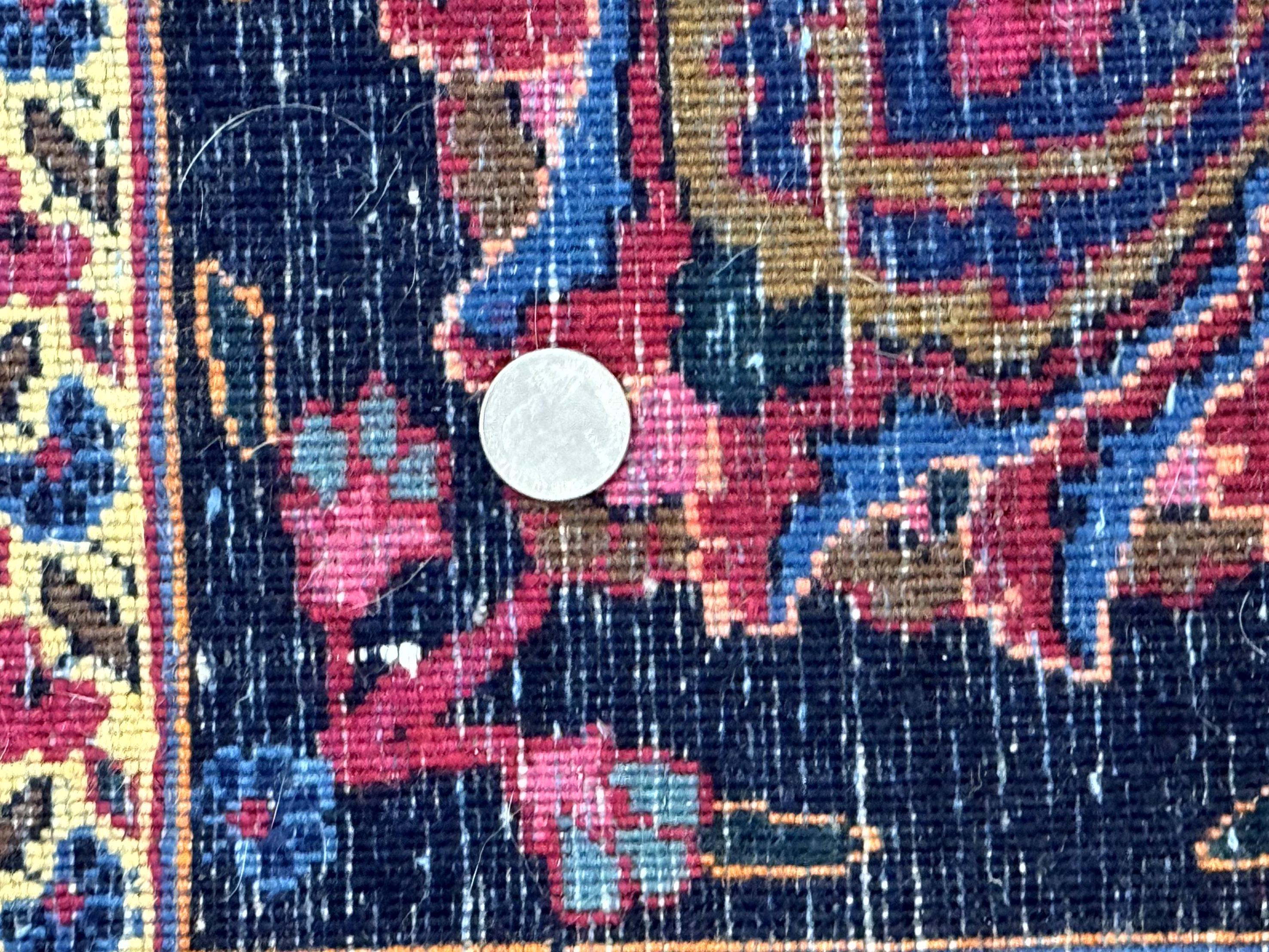 Palace Size Persian Rug 12x16, Raspberry and Navy Blue, Signature
