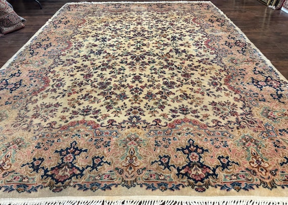 Antique Karastan Rug 8.8 X 12 Lanamar Floral Ivory Kirman Wool