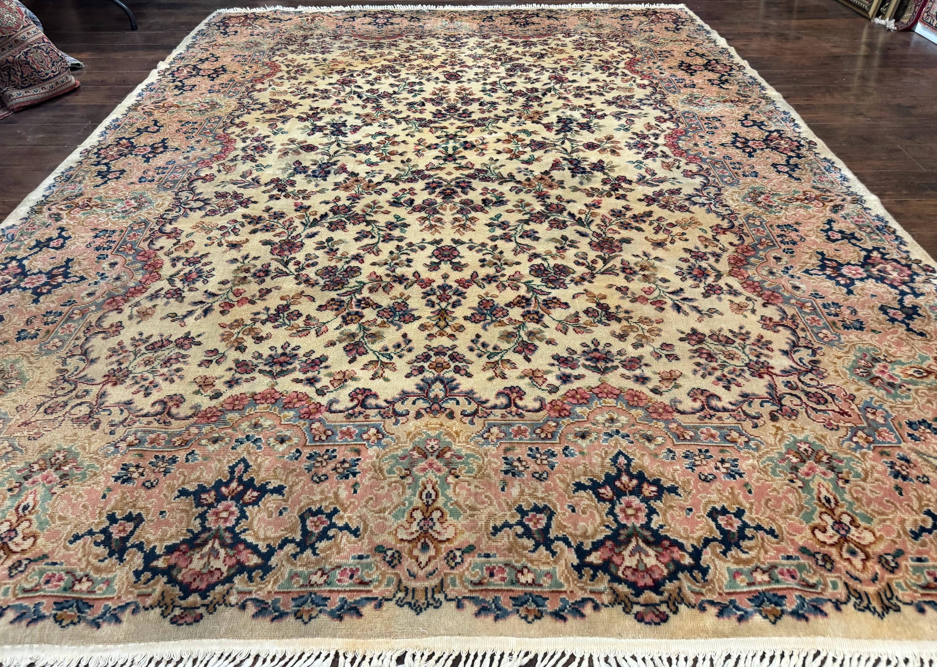 Antique Karastan Rug 8.8 X 12 Lanamar Floral Ivory Kirman Wool