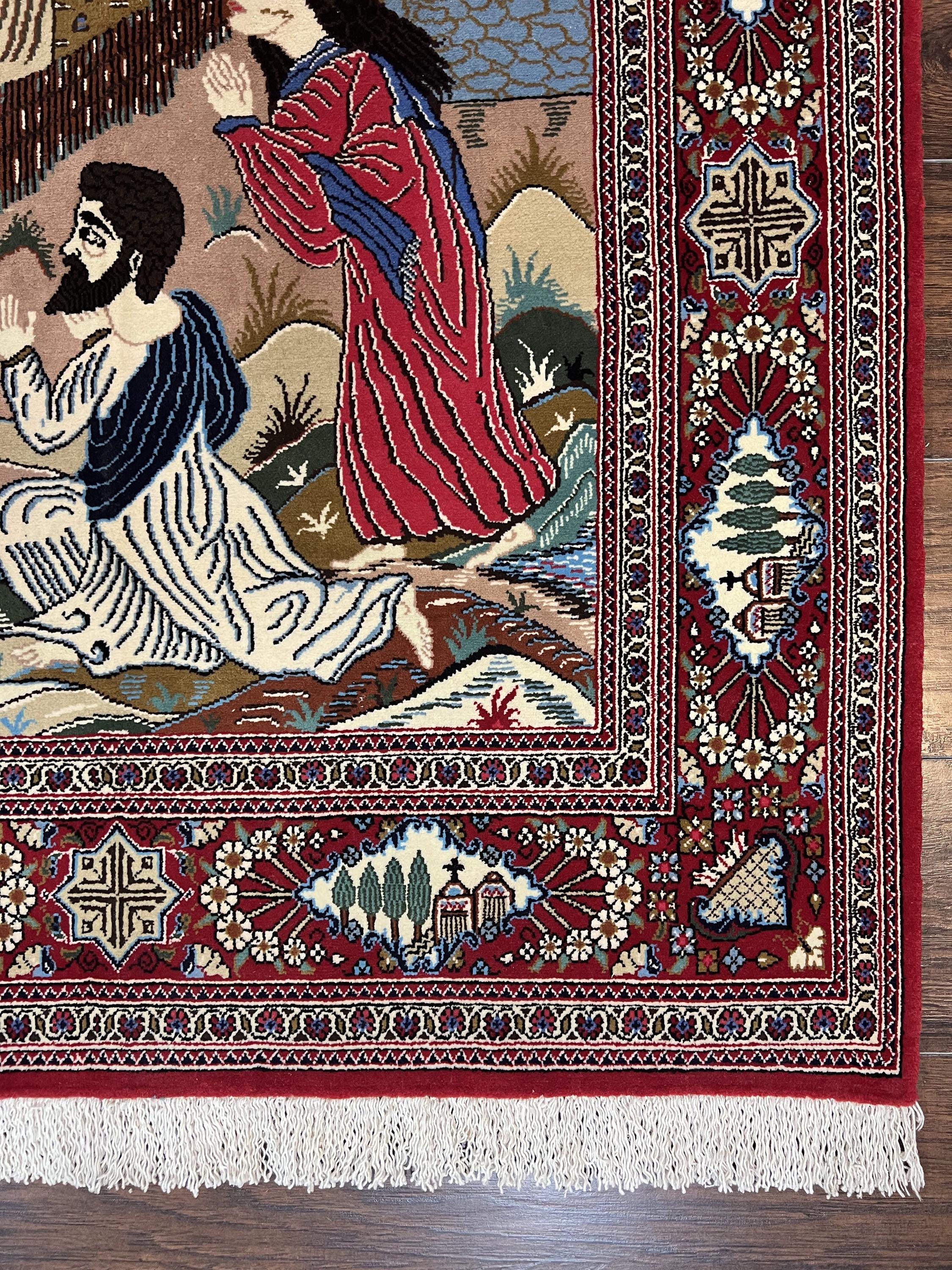 Tuft Rug Jesus Persian Pictorial Rug 3x5, Rare Christian Rug, Jesus on Cross, Hand ...