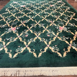 Karastan Garden of Eden Rug 8.8 x 11.8, Green Savonnerie 509/1733, Wool