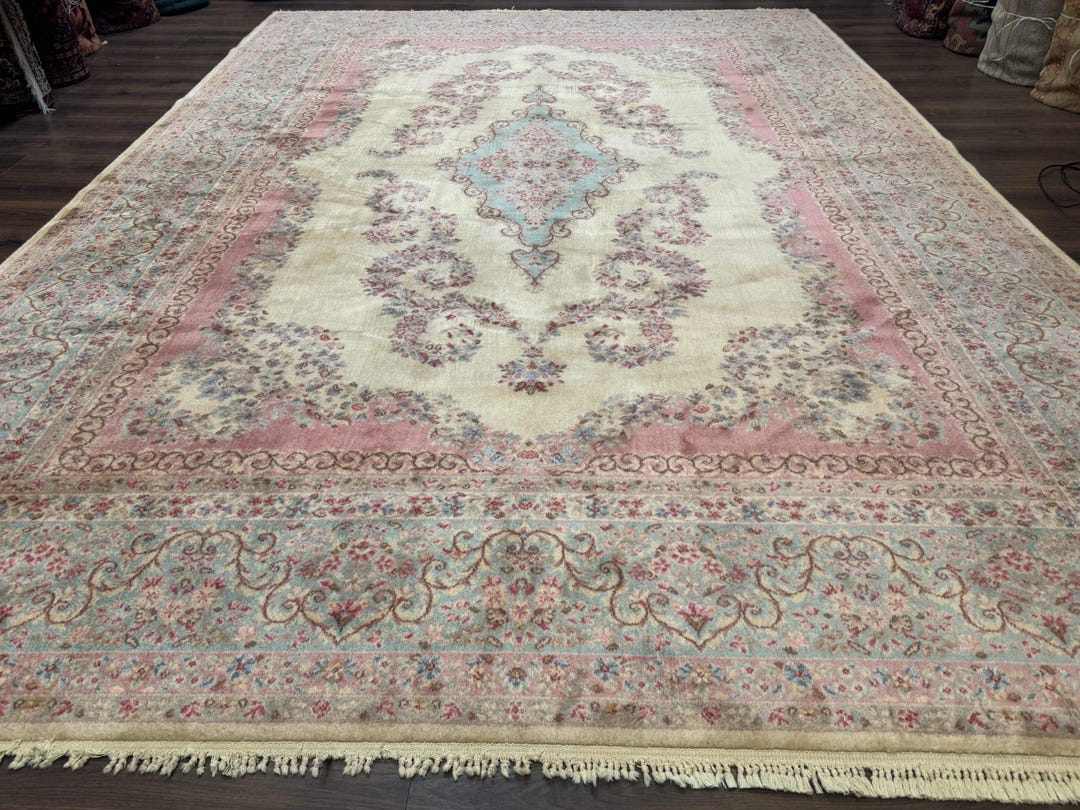 10x14 Karastan Kirman Rug #784 Pastel Ivory Kirman Medallion, Wool ...