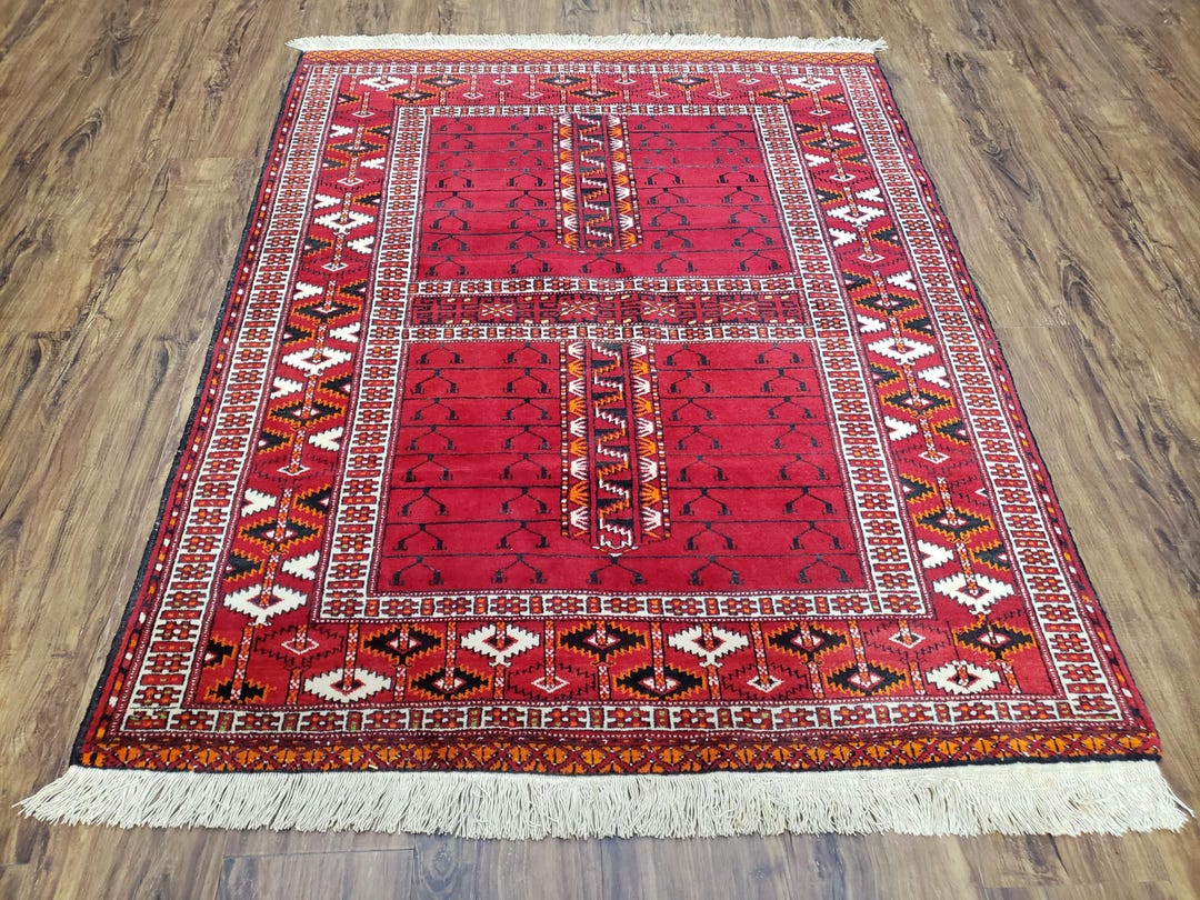 Hatchli Rug Antique Persian Turkoman Rug 4x5, Hatchli Tekkeh Ersari Red Tribal Rug ...