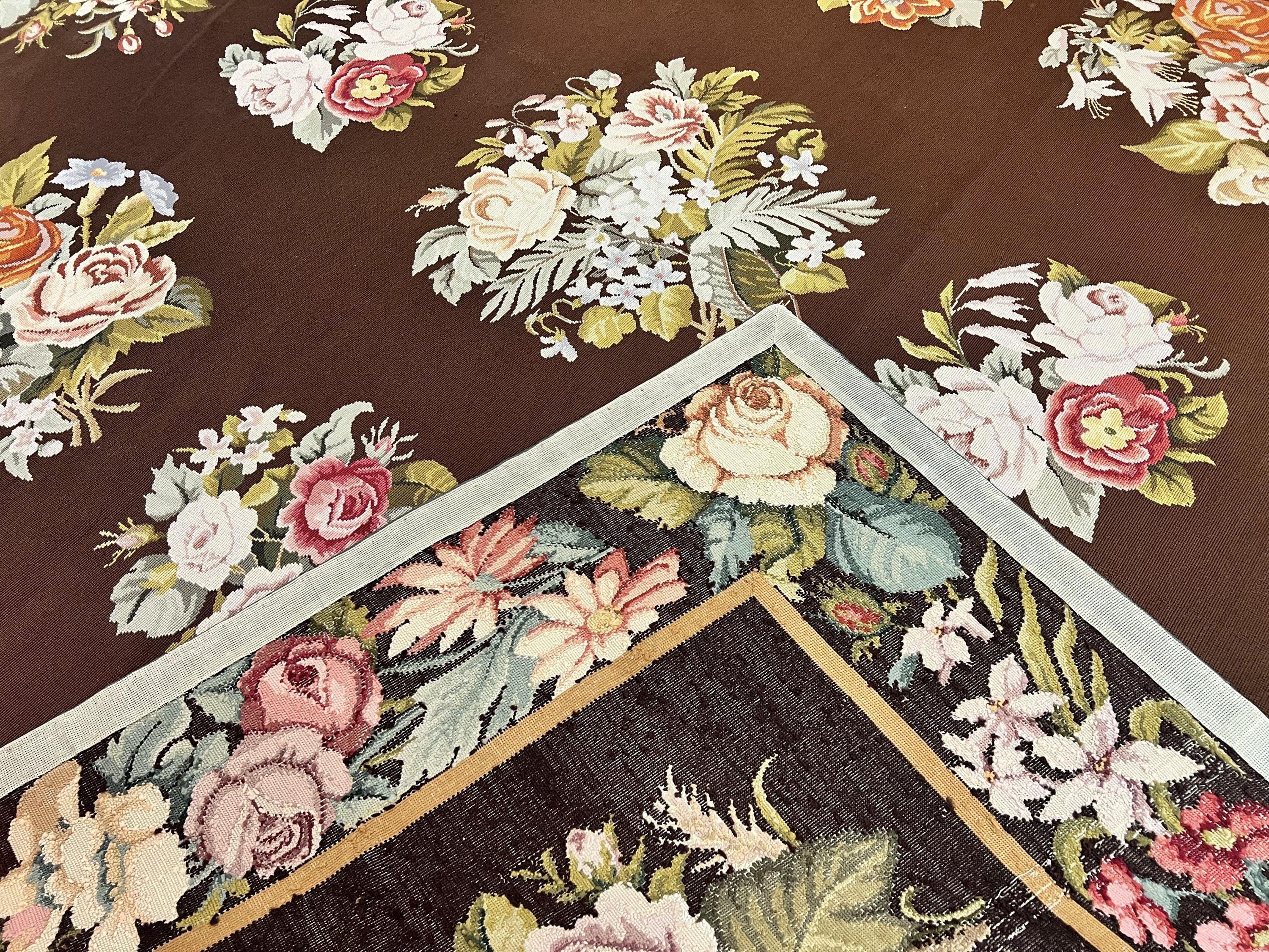 Vintage Needlepoint Rug 9x12, Large Handmade Hand-woven