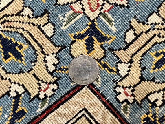 ブルーペルシャ絨毯 5x7、非常に上質で素晴らしい本物のペルシャ絨毯