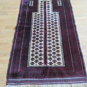 Tappeto da preghiera turcomanno Balouch in seta e lana, annodato a mano, 3&#39; X 5&#39;
