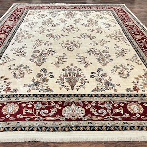 Karastan Rug 8.6 x 11.6, English Manor #2103, Ivory Floral Sarouk, Wool Karastan Carpet, Large Karastan Area Rug, Traditional Karastan Rug