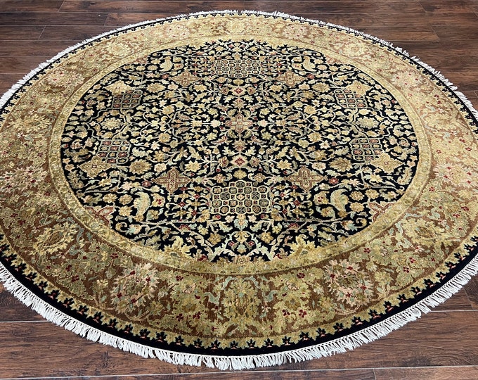 Indo Persian Round Rug 8x8 Ft, Vintage Hand Knotted 8 Ft Large Round