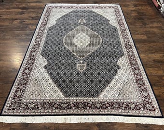 Alfombra sino-persa de 15 x 23 cm, diseño Herati, alfombra oriental vintage de lana anudada a mano, fina, de 15 x 23 cm, tradicional, azul oscuro.