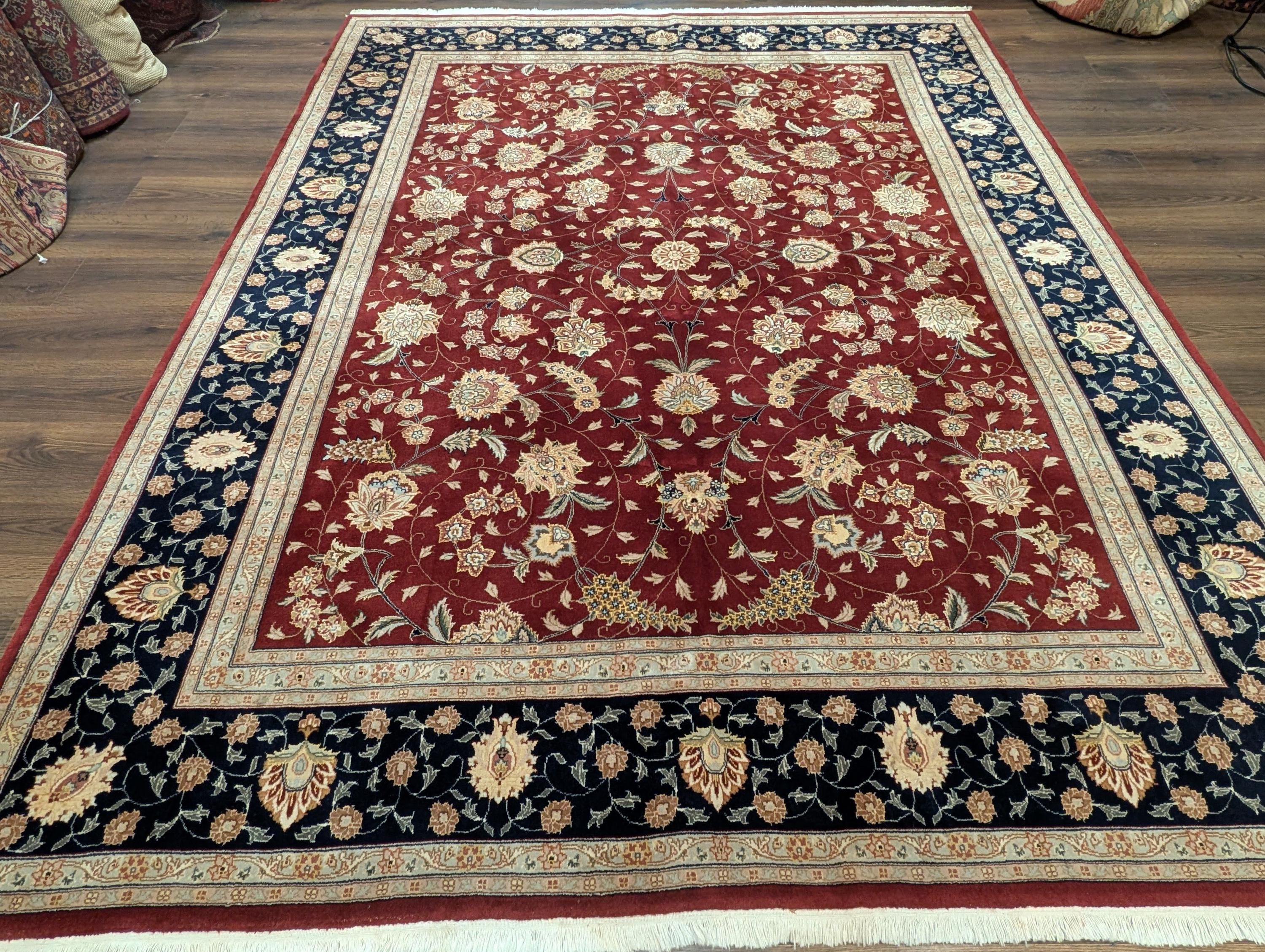 Sino Persian Rug 8x10, Dark Red and Navy Blue, Floral Allover 