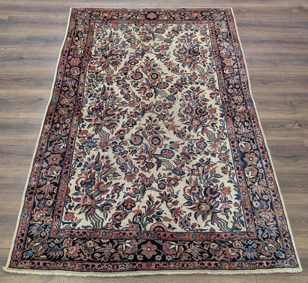 Manchester Wool Rug Antique Persian Rug 4x7, Manchester Wool, Floral, Fine 225 KPSI - Etsy