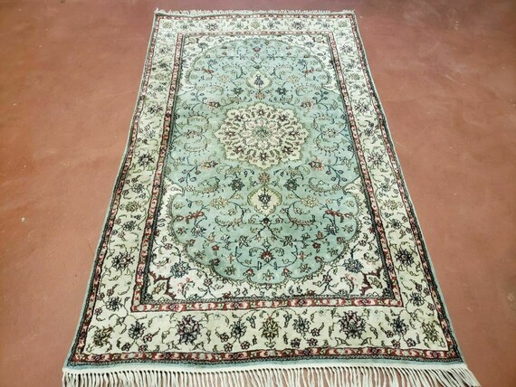 Silk Turkish Kayseri Rug 3x5, Light Mint Green and Ivory, Vintage Fine Silk Hand Knotted Oriental Carpet 3 X 5 Ft, Floral Medallion, Nice - Etsy Silk Turkish Kayseri Rug 3x5, Light Mint Green and Ivory, Vintage Fine Silk Hand Knotted Oriental Carpet 3 X 5 Ft, Floral Medallion, Nice - Etsy