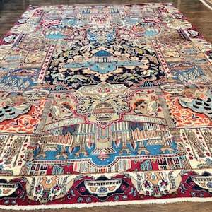 Rare Persian Rug 10x13, Semi Antique Wool Handmade Vintage Carpet