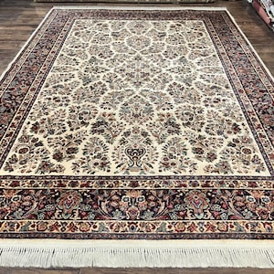 Karastan Rug 8&#39; 8&quot; x 12&#39;, Ivory Sarouk #760, Original Karastan Carpet 700 Series, Wool Karastan Area Rug, USA Made, Large Karastan w/ Label