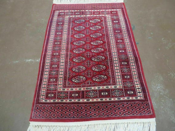3' x 5' ヴィンテージ 上質なハンドメイド トルコ産 ブハラ ヤムド