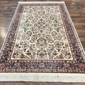 Karastan Rug 5.9 x 9 Ivory Sarouk #760, Vintage Wool Karastan Original Collection 700 Series, Discontinued, Wool Pile