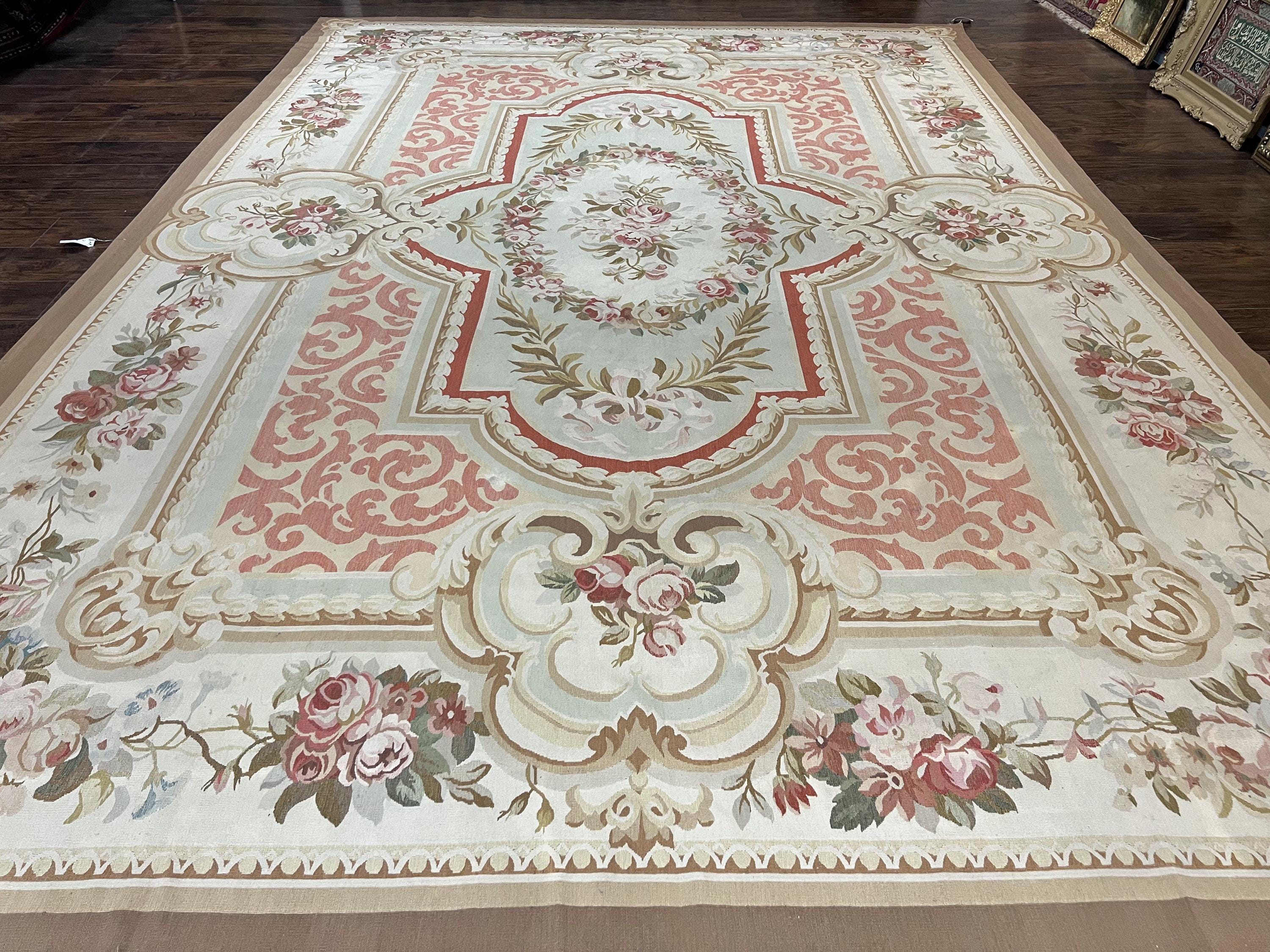 Aubusson Rug 10x14, Wool Handmade Vintage Carpet, Elegant French