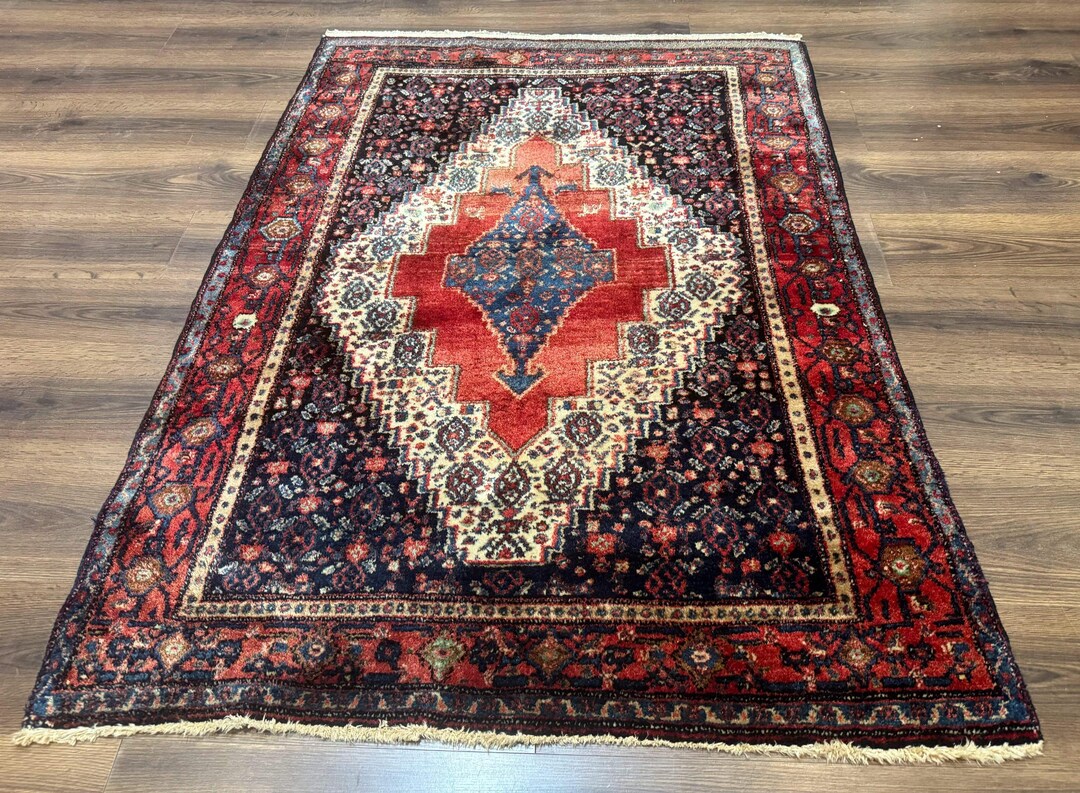 Antique Persian Senneh Rug 4x5, Tribal Carpet, Wool, Kurdish Rug ...