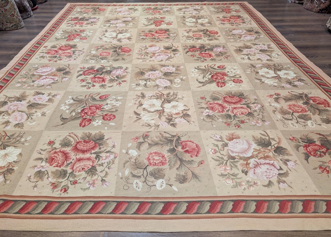 Needlepoint Rug 9x11, Floral Panel Design, Handmade - Etsy