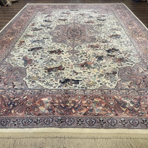 8.8 x 12 Karastan Ivory Hunting Rug #751, Vintage Wool Discontinued Original 700 Series, Rare