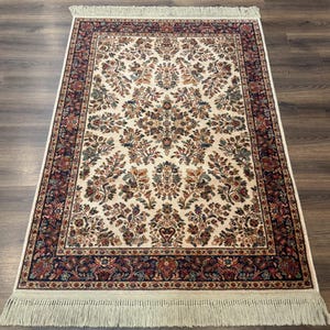 4x6 Karastan Rug Ivory Sarouk #760, Wool Vintage Original 700 Series