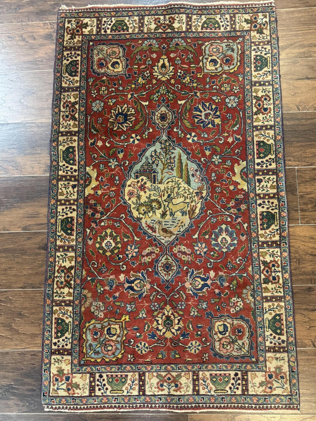 Red Animal Rug Small Persian Rug 2.8 X 4.7, Red, Animal Pictorials, Semi Antique ...