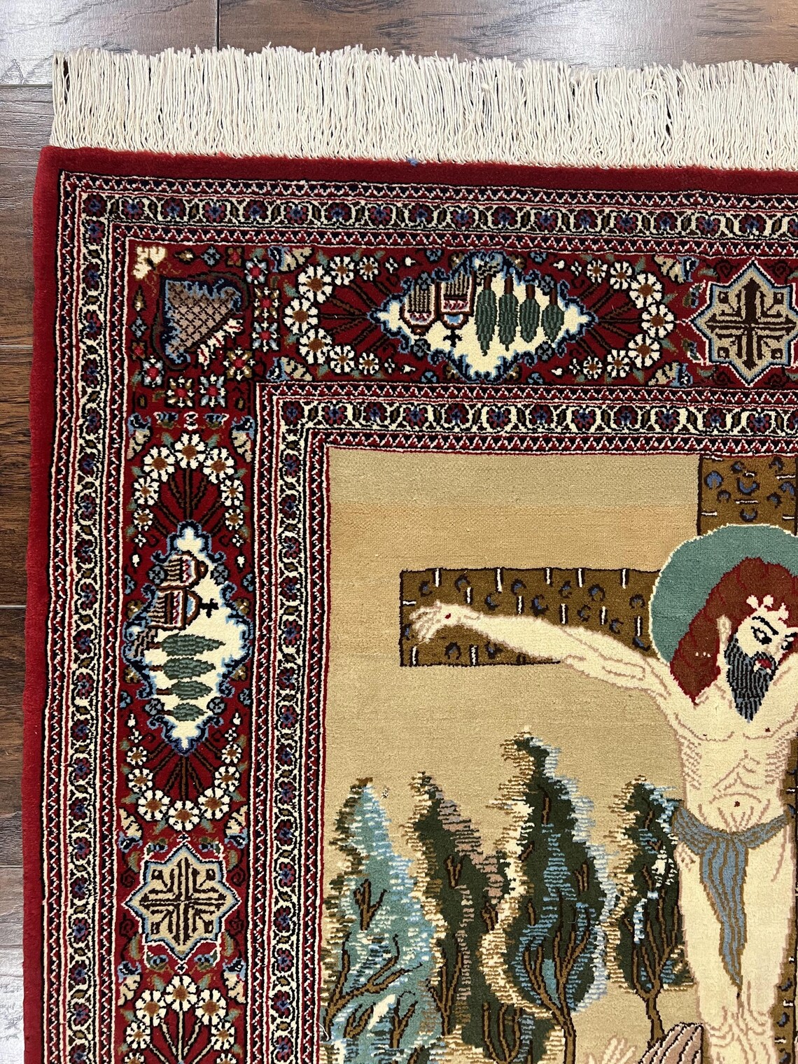 Jesus Rugs Graphics Persian Pictorial Rug 3x5, Rare Christian Rug, Jesus on Cross, Hand ...