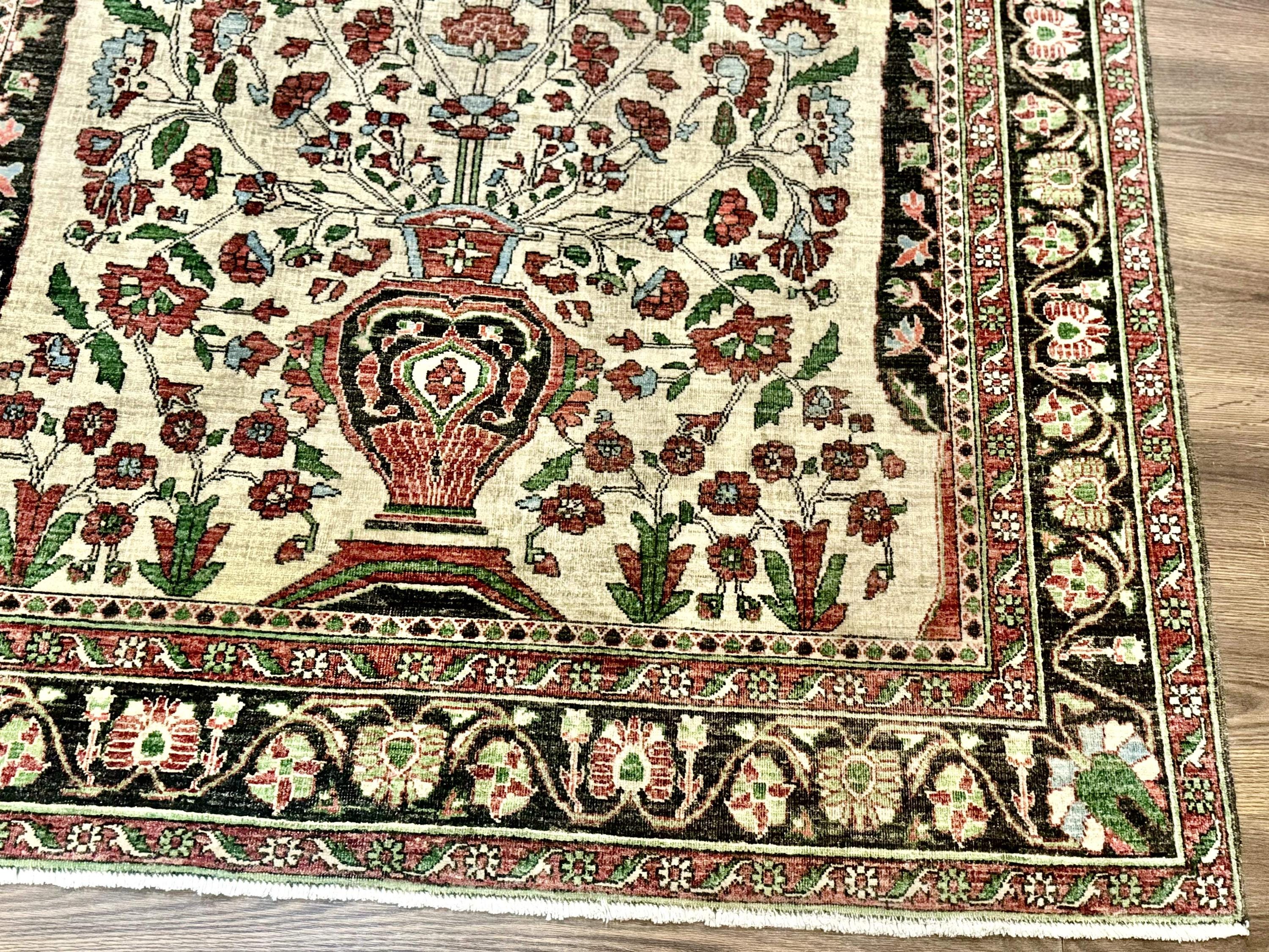 Sarouk Prayer Rug Persian Sarouk Rug 5x7 – Tree of Life Prayer Rug, Persian Vase Design ...