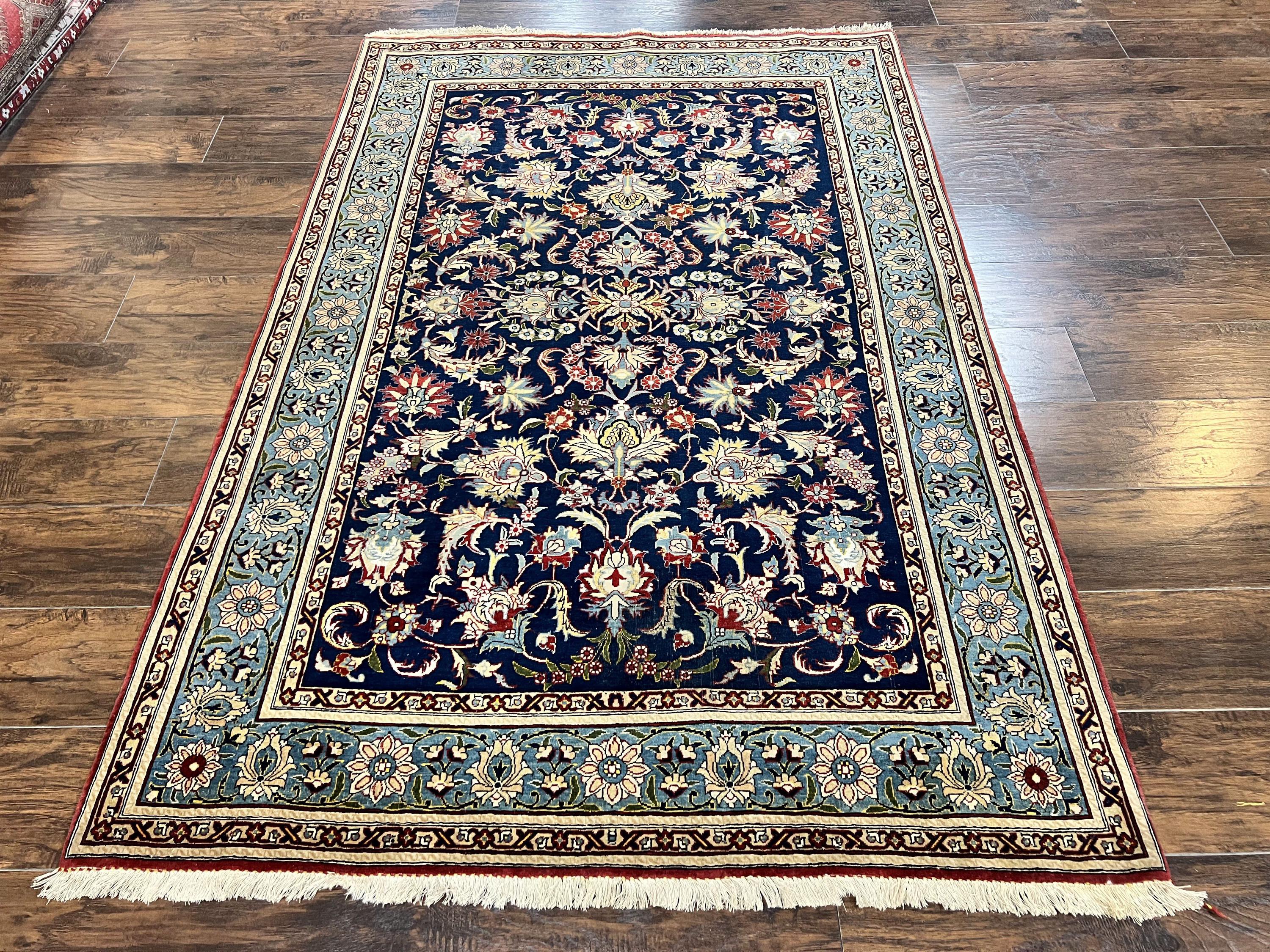 Blue Persian Rug 5x7, Very Fine and Wonderful Authentic Persian Carpet, Wool Hand Knotted Vintage Semi Antique Oriental Rug, Floral