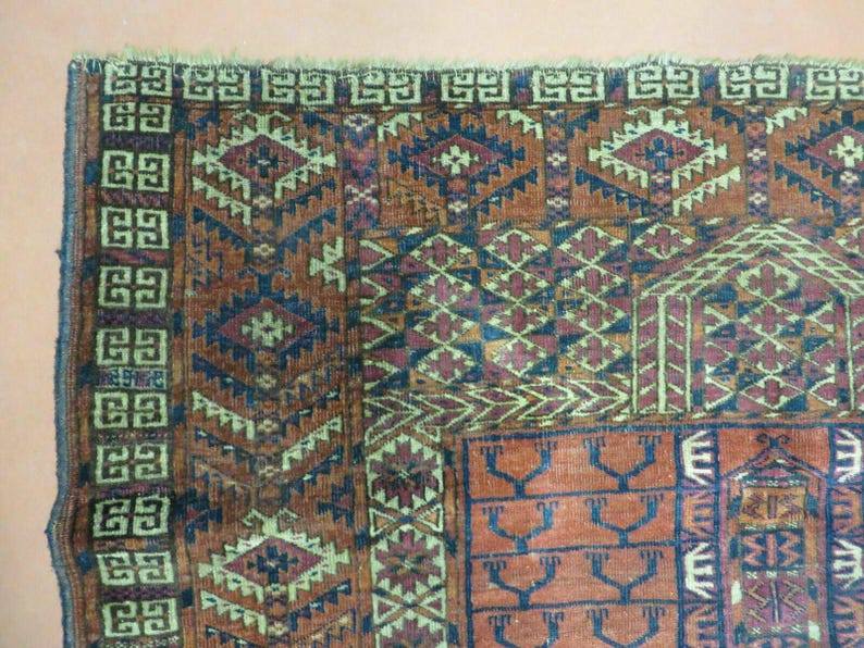 Hatchli Rug 4' X 5' Antique Handmade Fine Tekkeh Turkoman Engsi Hatchli 4 Seasons ...