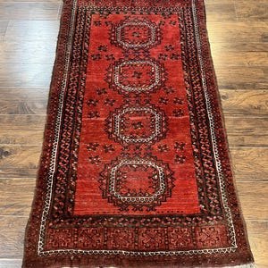 Afghan Rug 3x6, Semi Antique Vintage Oriental Carpet, Wool Handmade Red Rug, Tribal Rug, Afghan Beshir Rug