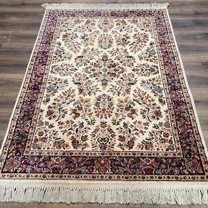 Karastan Rug 4.3 x 6, Karastan Ivory Sarouk #760 Wool Carpet, Vintage Original Collection 700 Series Discontinued, Floral Oriental Rug, Nice