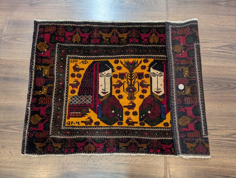 Tribal Pictorial Balouch Rug 3x2, Orange, Hand Knotted, Wool - Etsy
