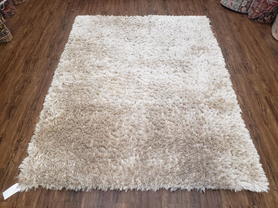 6x7 Rug Ivory Shag Rug 6x7, Flokati Carpet, Shaggy Soft Plush Pile Area Rug ...