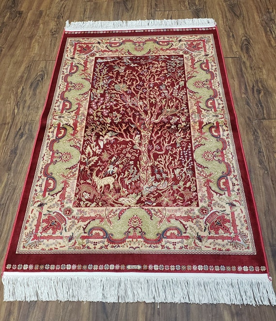 Oriental Rug Red Beige Pattern Thick Soft Traditional Carpet Extra Large Small 