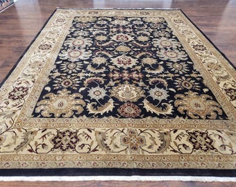 シルクインドカシミールラグ 8x10、花柄メダリオン、インドペルシャ