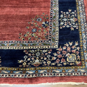 Large Persian Rug 10x17, Open Field, Red and Navy Blue, Palace Sized Oversized Hand Knotted Wool Oriental Carpet Flowers Vases Antique 1920s image 9