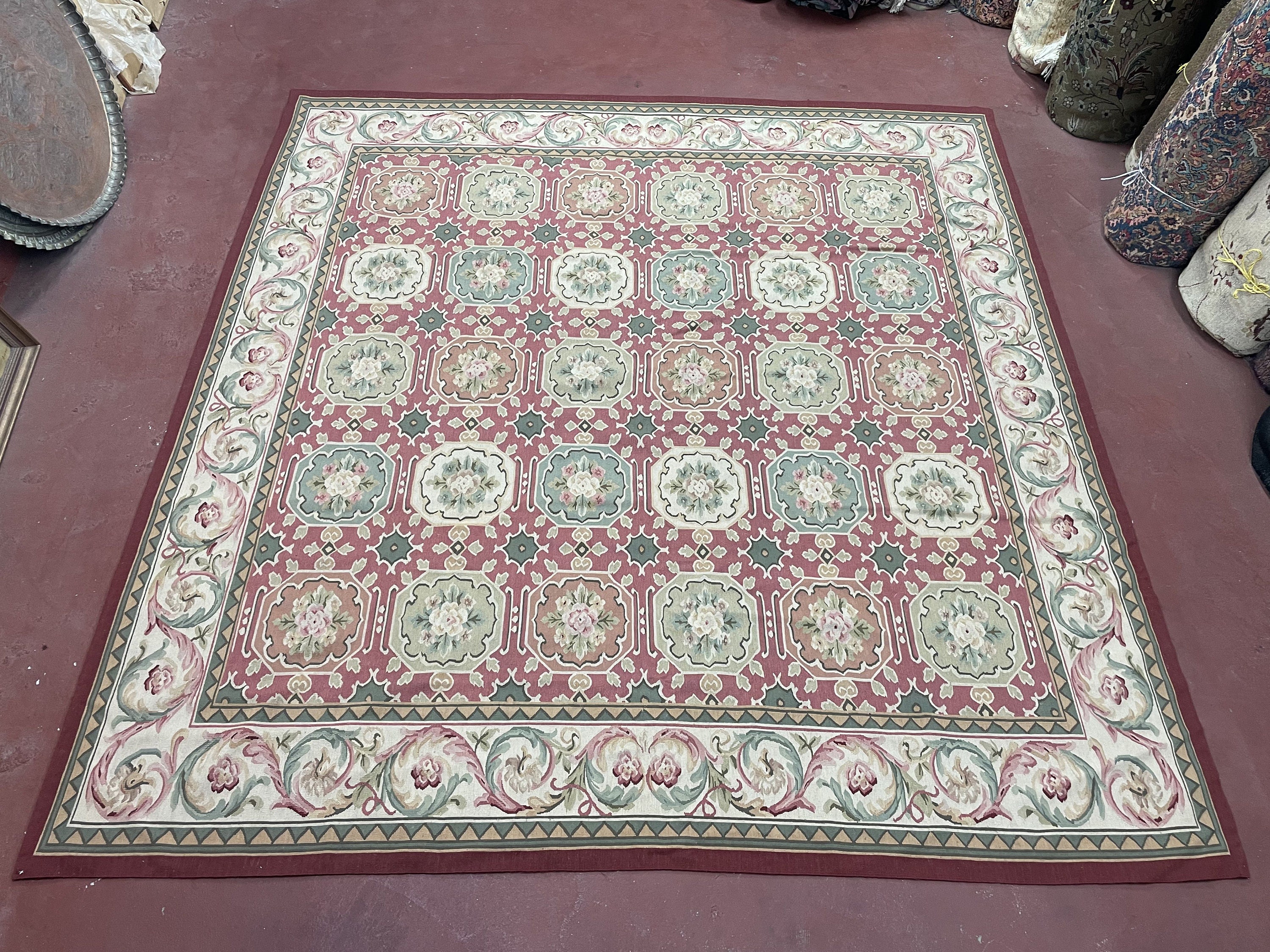 9x9 Square Rug Hand Knotted Needlepoint Aubusson Carpet Etsy