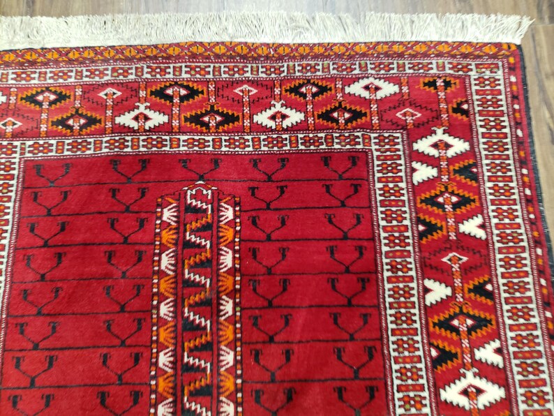 Hatchli Rug Antique Persian Turkoman Rug 4x5, Hatchli Tekkeh Ersari Red Tribal Rug ...