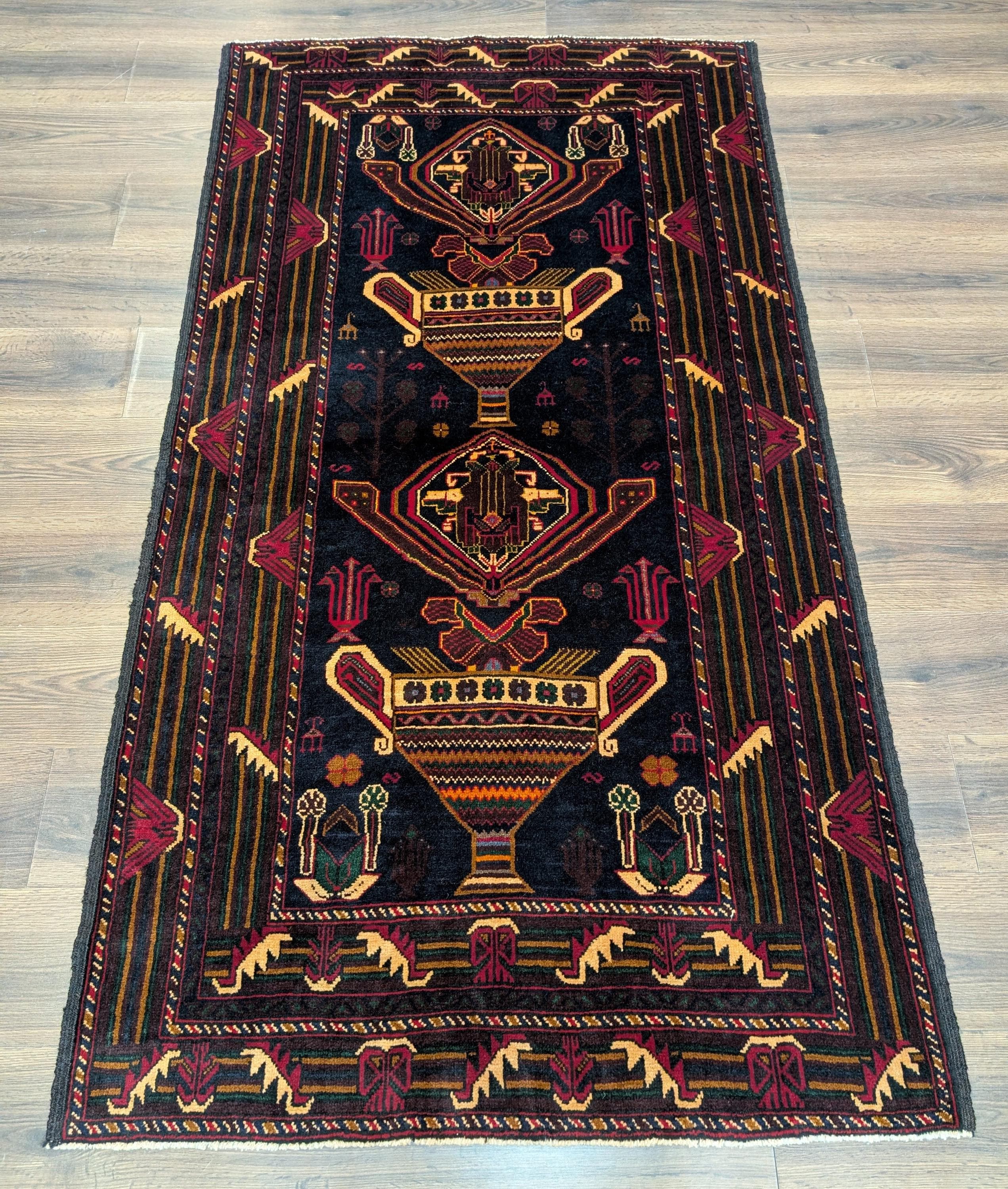 Afghan Baluch Rug 4x7, Persian Vase Design, Handmade, Wool, New - Etsy