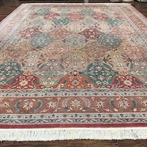 Sino Persian Rug 10x14, Multicolor Panel Design, Wool Handmade Vintage Large Rug